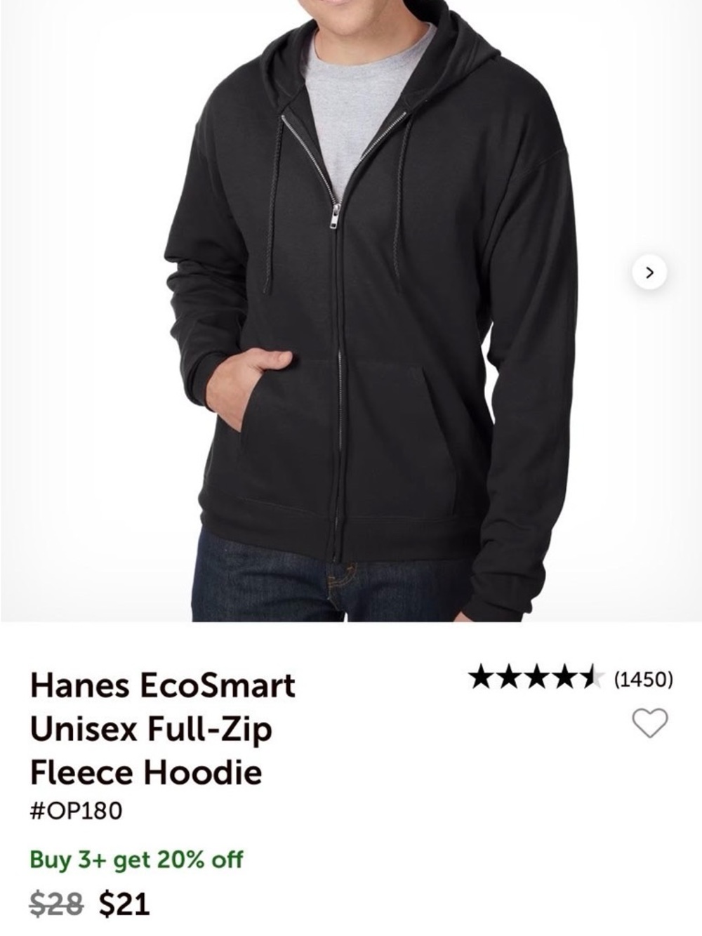 Hanes Black Full-Zip Hooded Sweatshirt